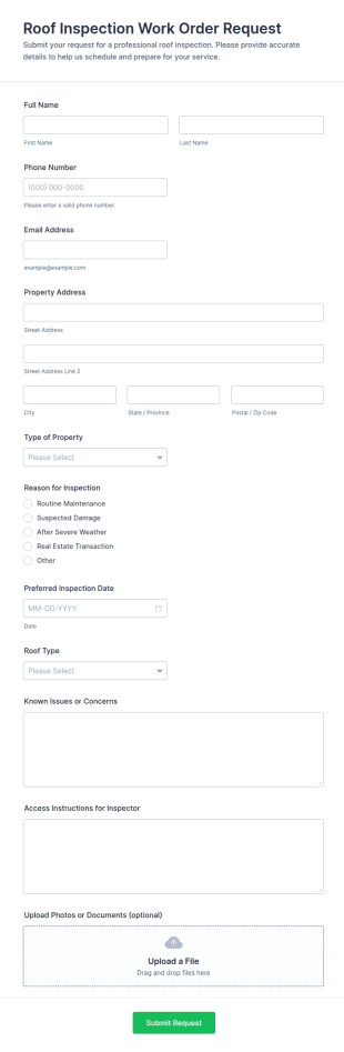 Roof Inspection Work Order Request Form Template
