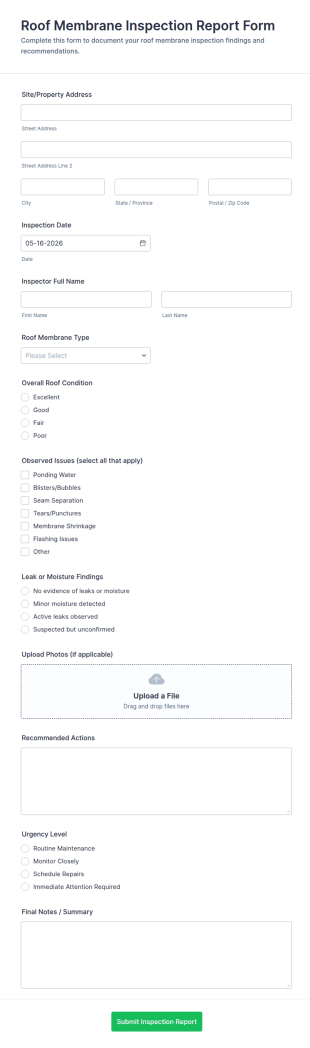 Roof Membrane Inspection Report Form Template