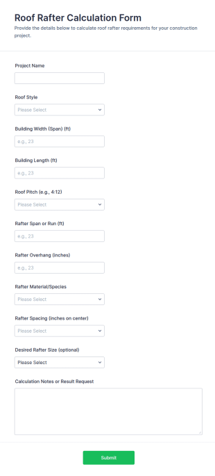 Roof Rafter Calculation Form Template