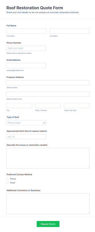 Roof Restoration Quote Form Template