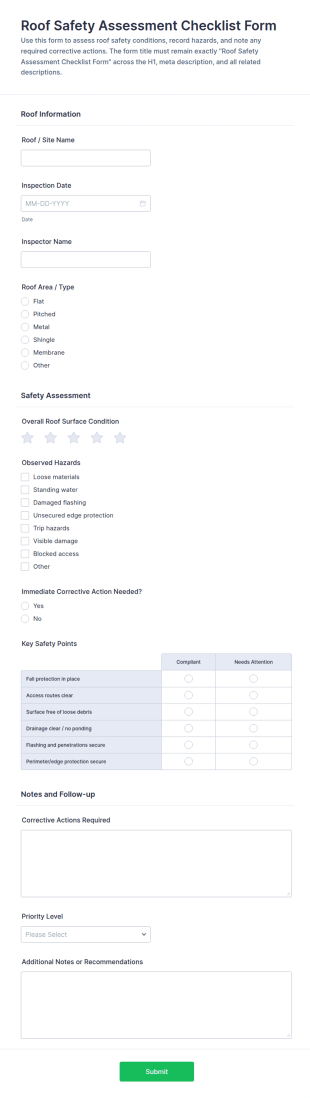 Roof Safety Assessment Checklist Form Template