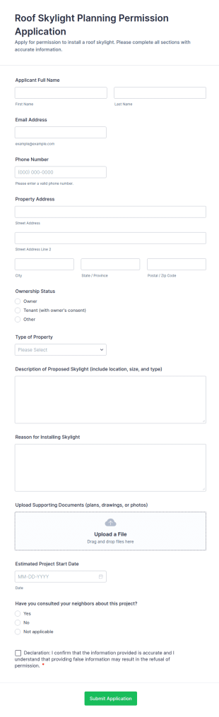 Roof Skylight Planning Permission Application Form Template