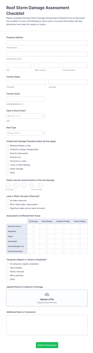 Roof Storm Damage Assessment Form Template