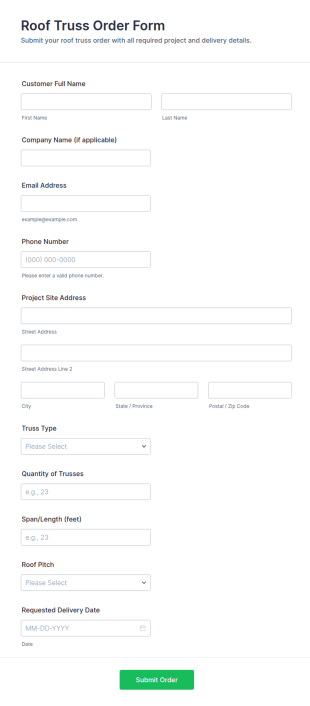 Roof Truss Order Form Template