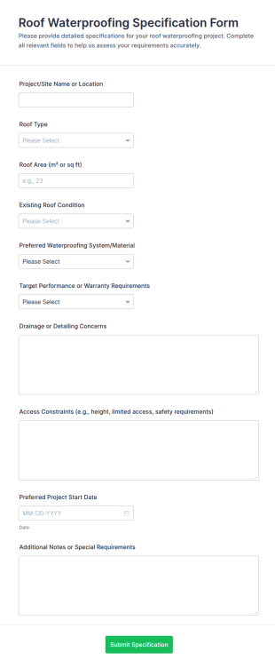 Roof Waterproofing Specification Form Template