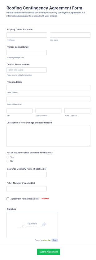 Roofing Contingency Agreement Form Template
