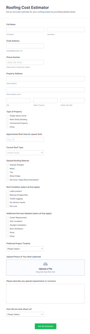 Roofing Cost Estimator Form Template