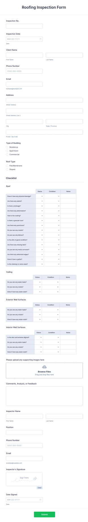Roofing Inspection Form Template