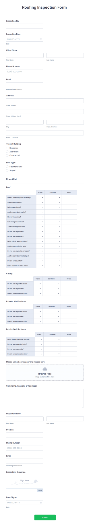 Roofing Inspection Form Template