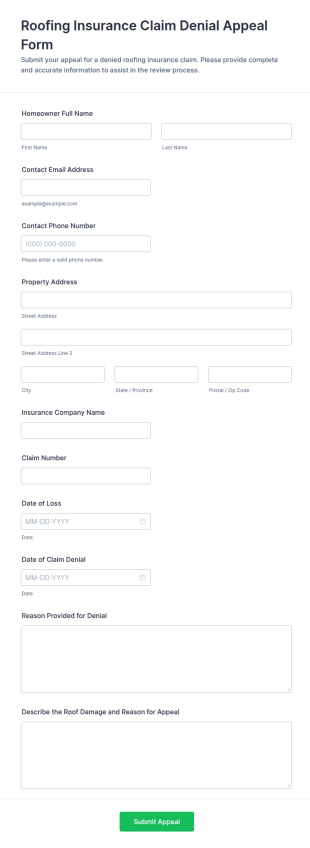 Roofing Insurance Claim Denial Appeal Form Template