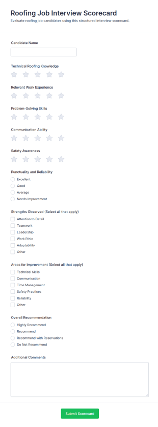 Roofing Job Interview Scorecard Form Template