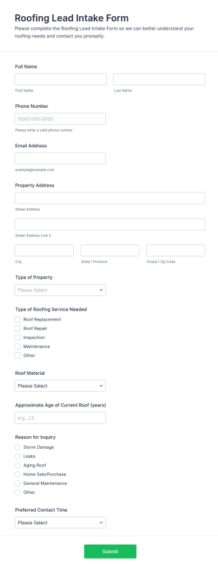 Roofing Lead Intake Form Template