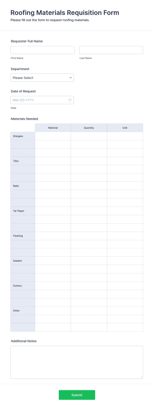 Roofing Materials Requisition Form Template