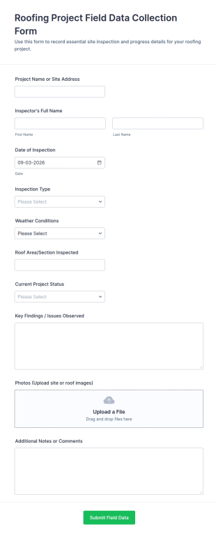 Roofing Project Field Data Collection Form Template