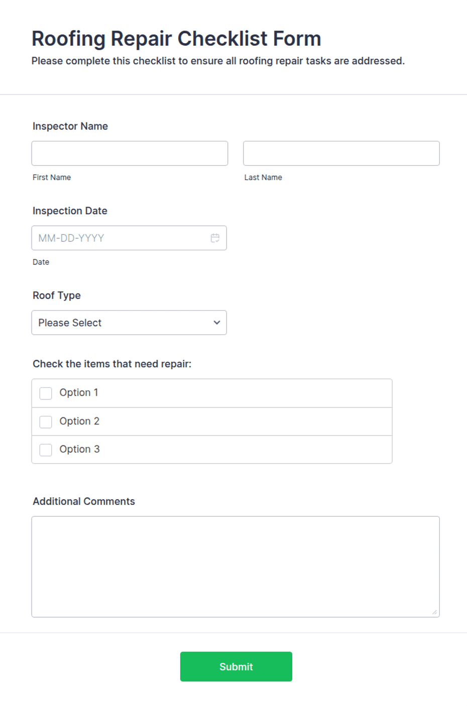 Roofing Repair Checklist Form Template | Jotform