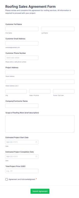 Roofing Sales Agreement Form Template