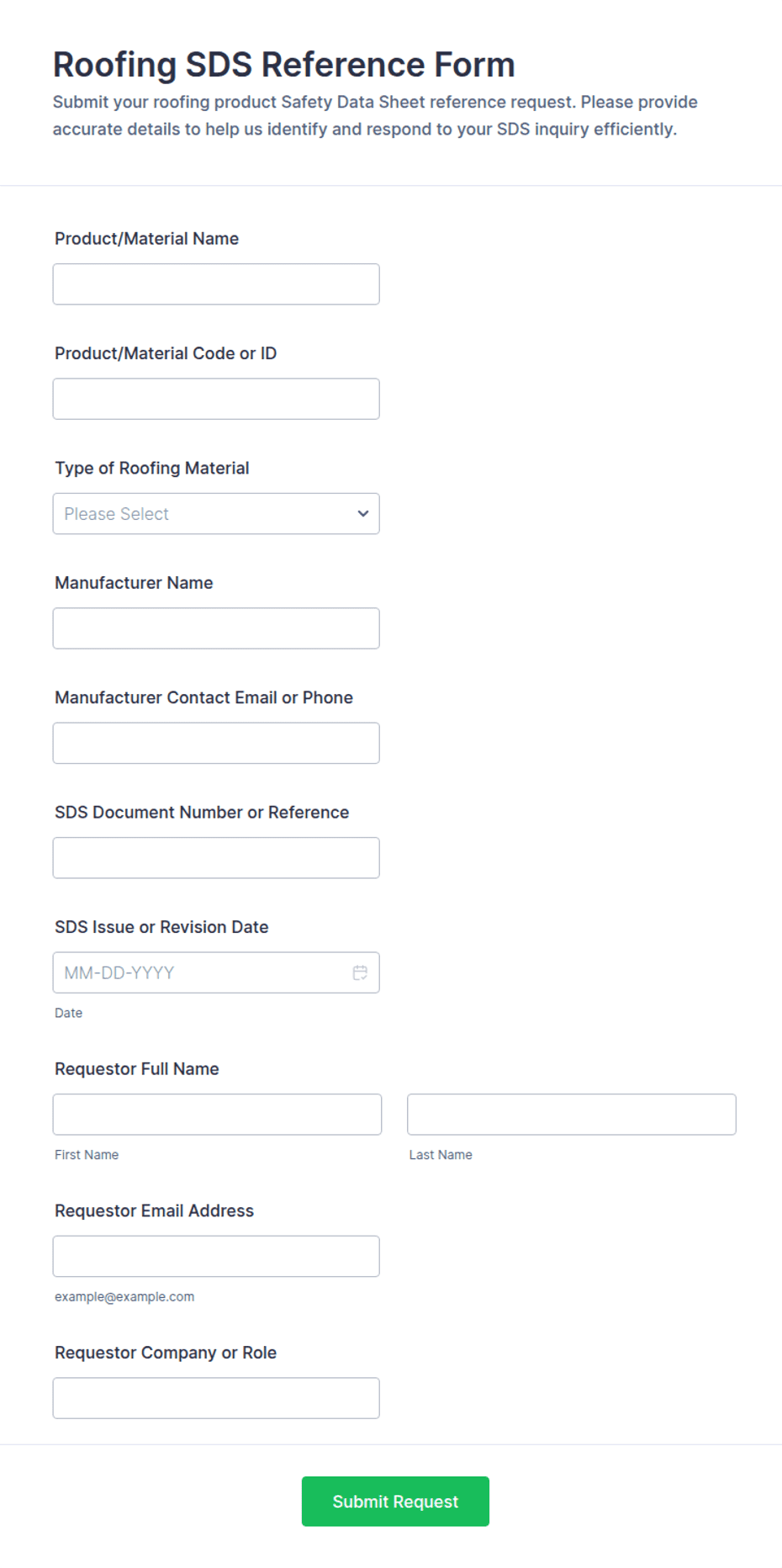 Roofing SDS Reference Form Template | Jotform