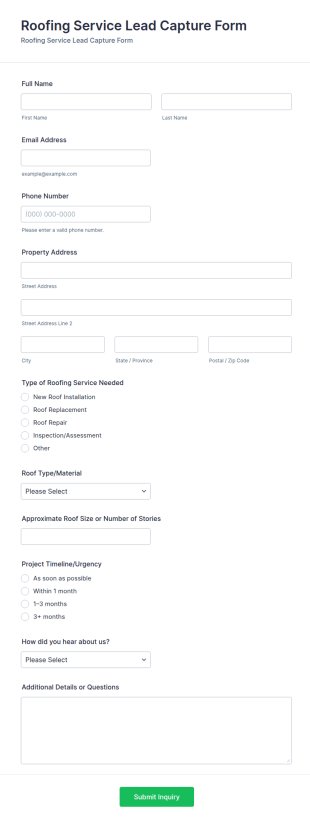 Roofing Service Lead Capture Form Template