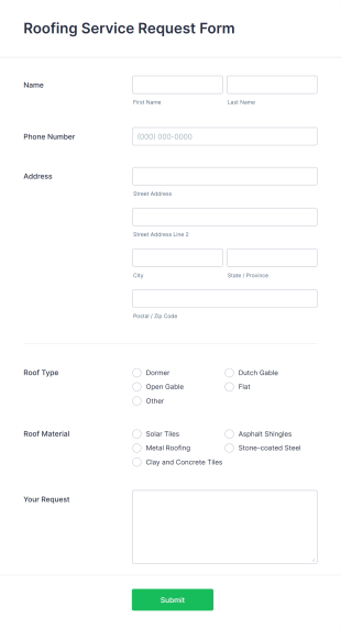 Roofing Service Request Form Template