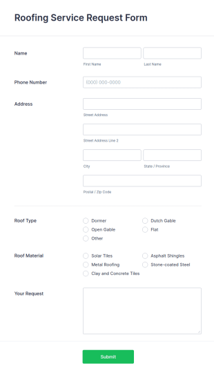 Roofing Service Request Form Template