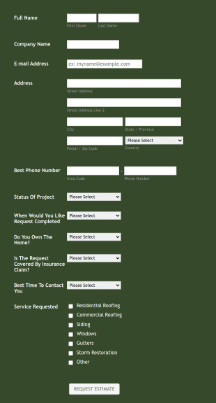 Estimation Quote Form Template