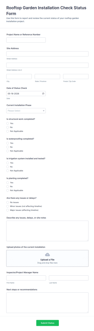 Rooftop Garden Installation Check Status Form Template