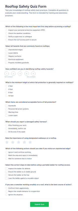Rooftop Safety Quiz Form Template