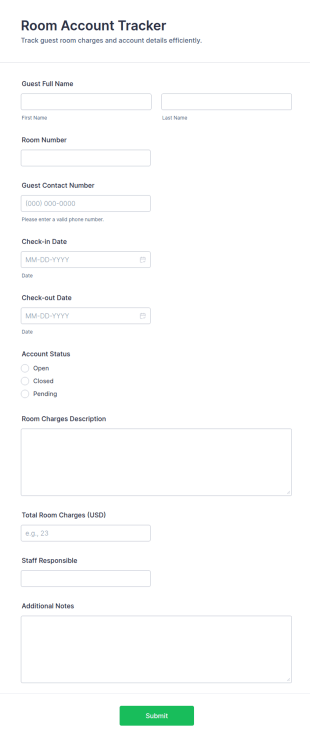 Room Account Tracker Form Template