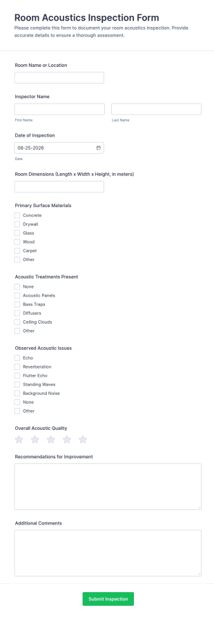 Room Acoustics Inspection Form Template