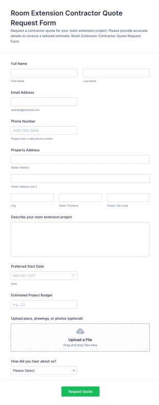 Room Extension Contractor Quote Request Form Template