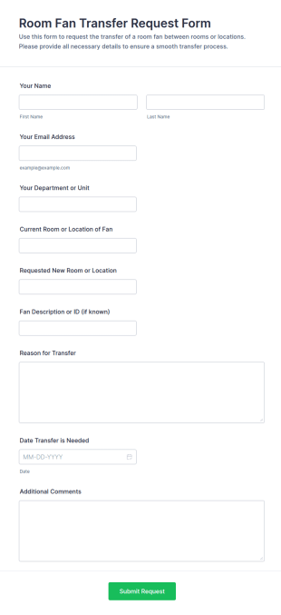 Room Fan Transfer Request Form Template