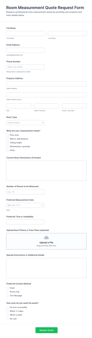 Room Measurement Quote Request Form Template