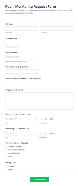 Room Monitoring Request Form Template