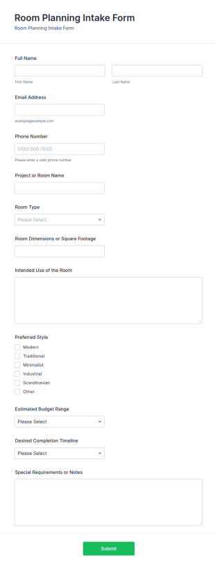 Room Planning Intake Form Template