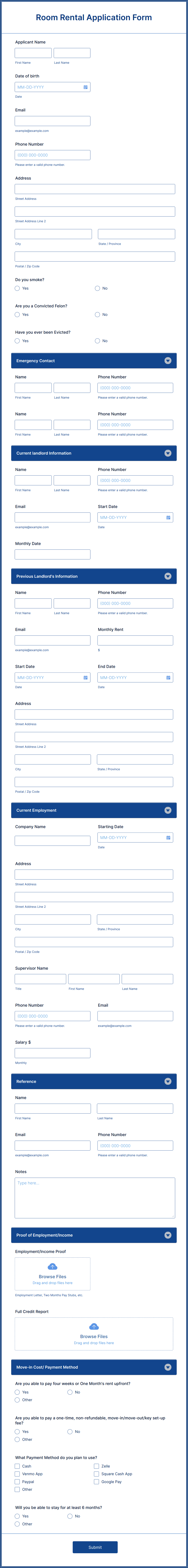 Room Rental Application Form Template | Jotform