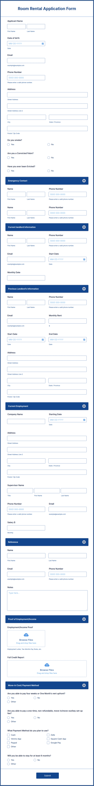 Room Rental Application Form Template