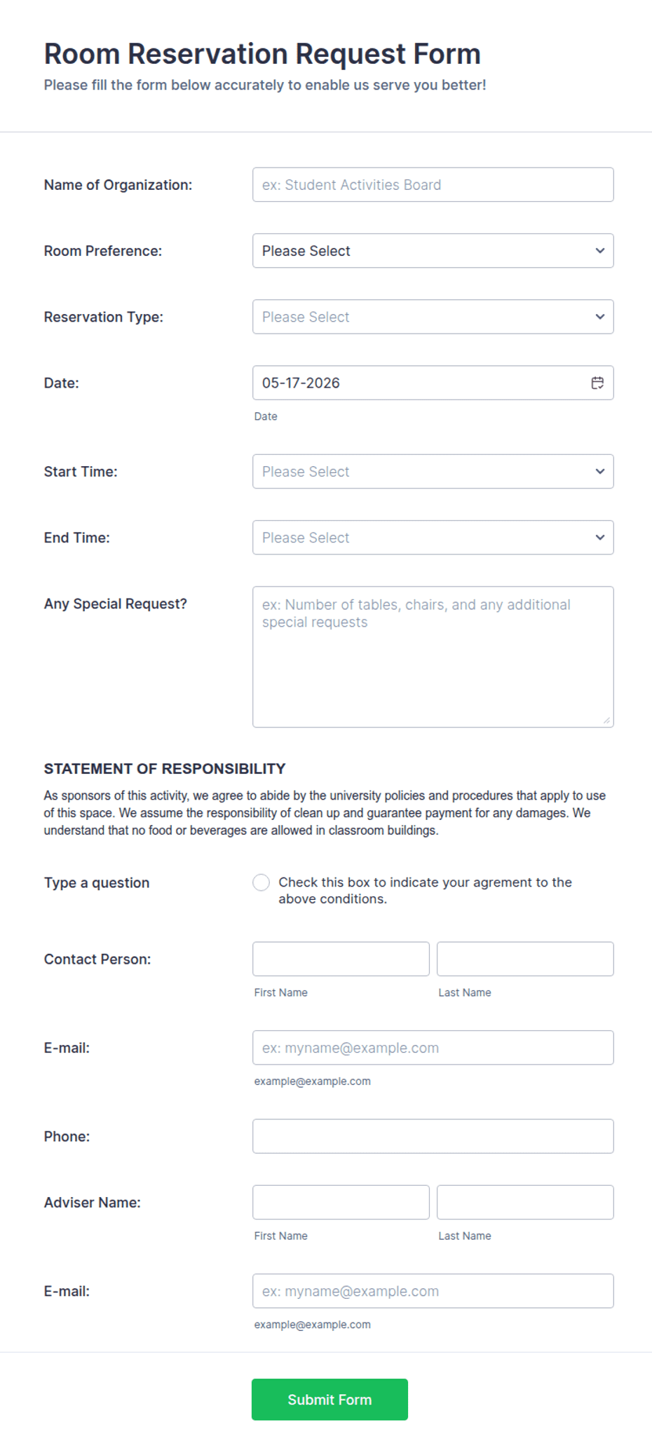 Room Reservation Form Template | Jotform