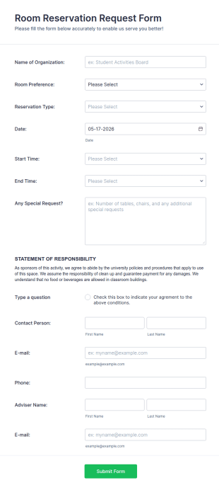 Room Reservation Form Template