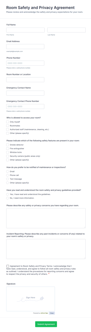 Room Safety And Privacy Agreement Form Template