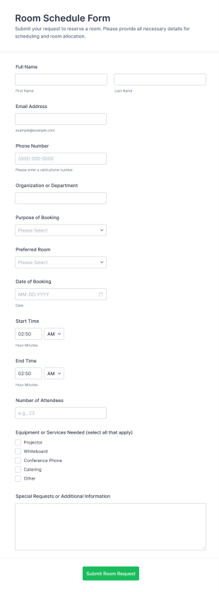 Room Schedule Form Template