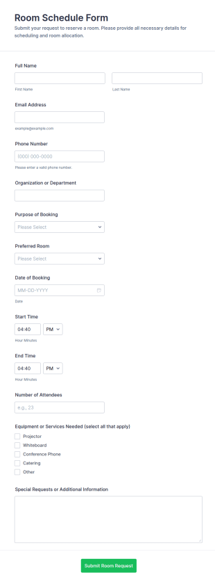 Room Schedule Form Template