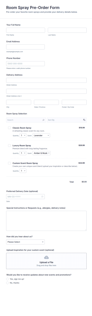 Room Spray Pre Order Form Template
