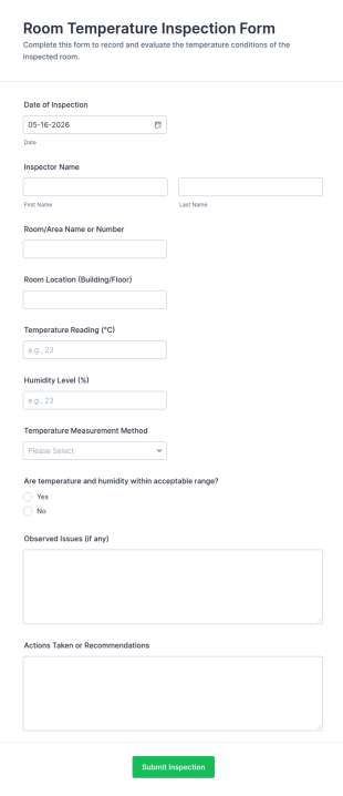Room Temperature Inspection Form Template