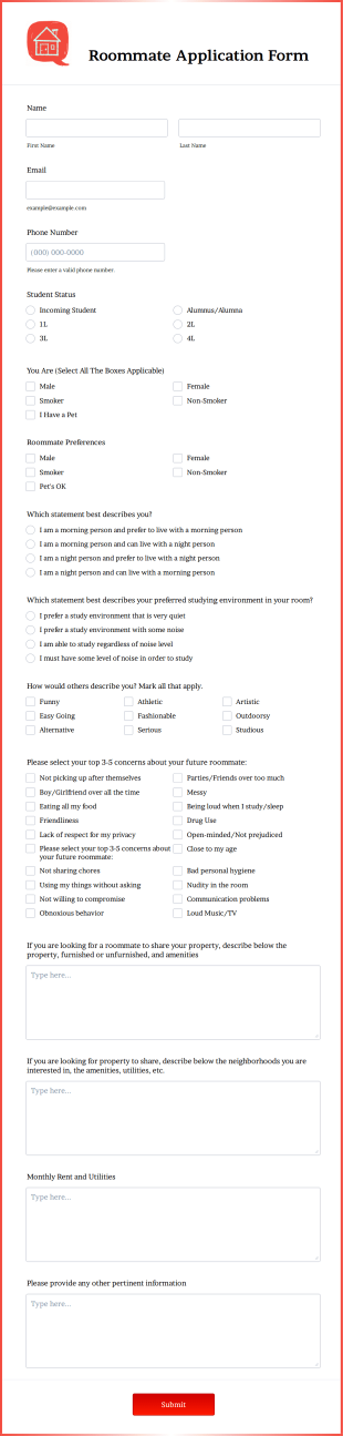 Roommate Application Form Template