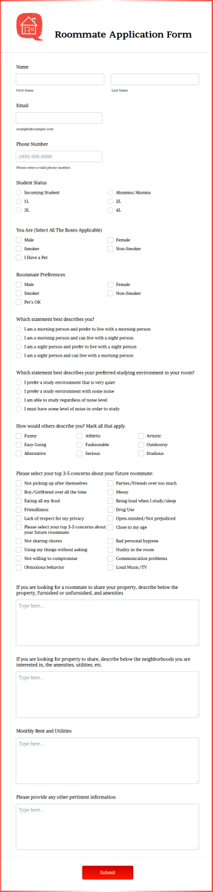 Roommate Application Form Template
