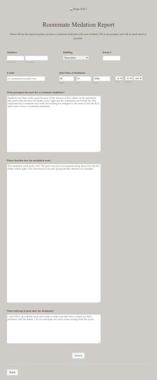 Roommate Mediation Report Form Template