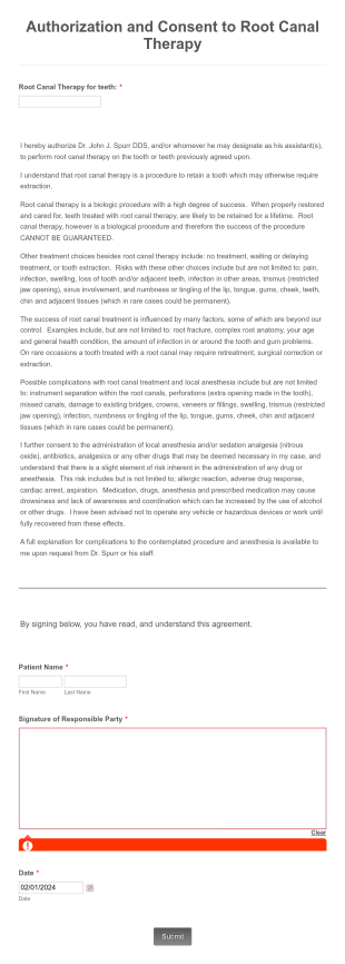 Root Canal Therapy Consent Form Template