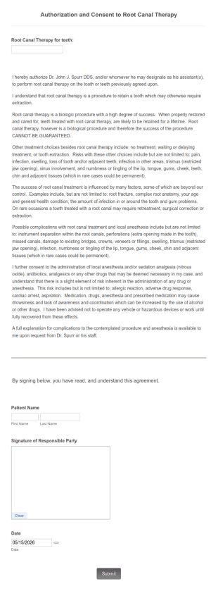 Root Canal Therapy Consent Form Template