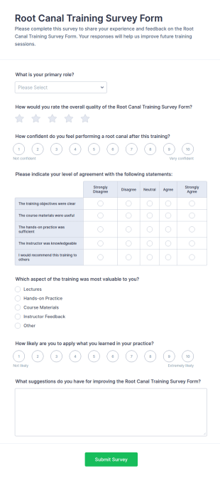 Root Canal Training Survey Form Template