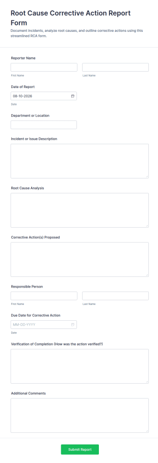 Root Cause Corrective Action Report Form Template